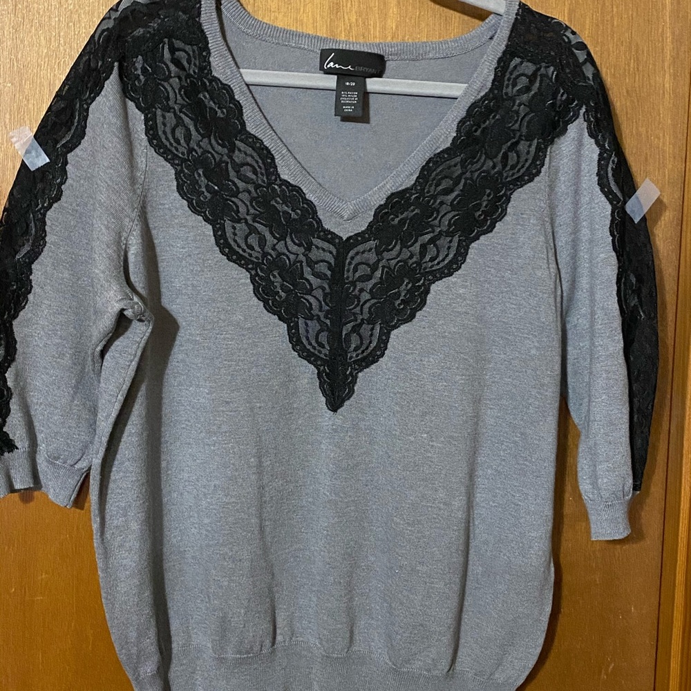 Gray sweater with black lace